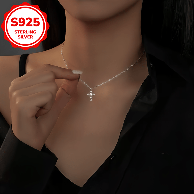 Women's Minimalist S925 Sterling Silver Cross Pendant Necklace